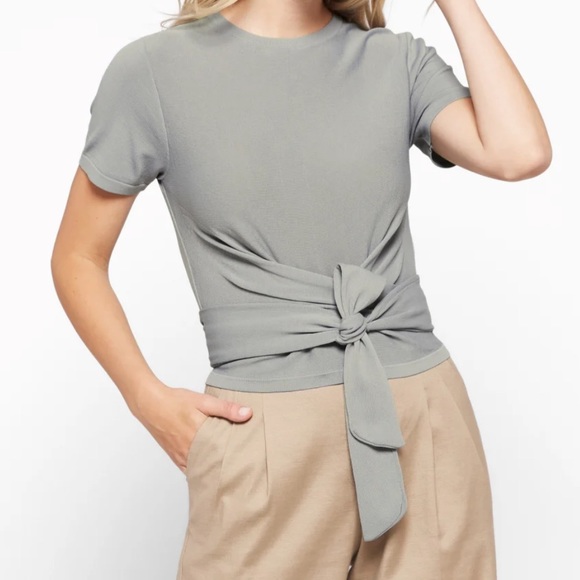 Modern Citizen Sweaters - Modern Citizen Gray Short Sleeve Wrap Waist Sweater